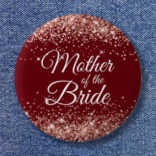 Mutter der Bride Rose Gold Glitzer Burgund Button