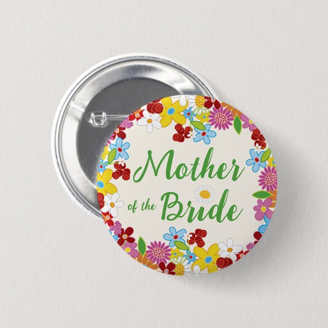 MUTTER DER BRIDE Spring Blume Wedding Name Tag Button (Vorne & Hinten)