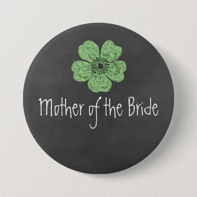 Mutter der Bride Wild Green Rose Chalkboard Button (Vorderseite)