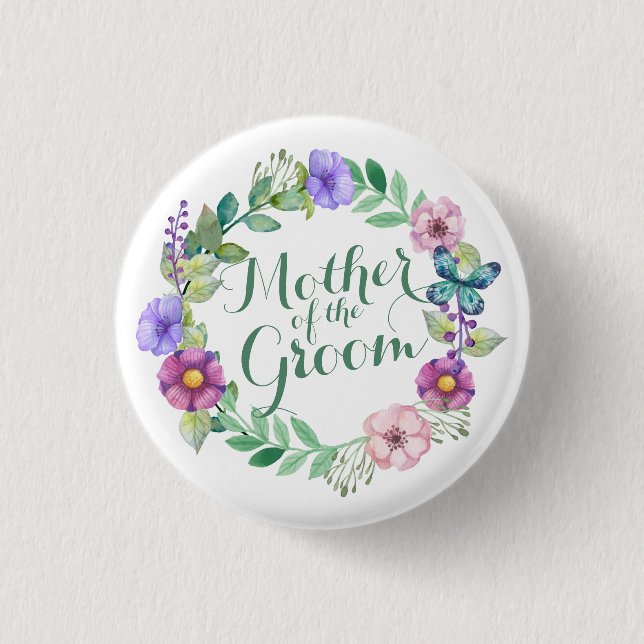 Mutter der Groom Elegant Floral Wedding Button (Vorderseite)