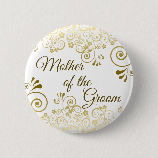Mutter der Groom Elegant Gold Filigree Hochzeit Button (Vorderseite)