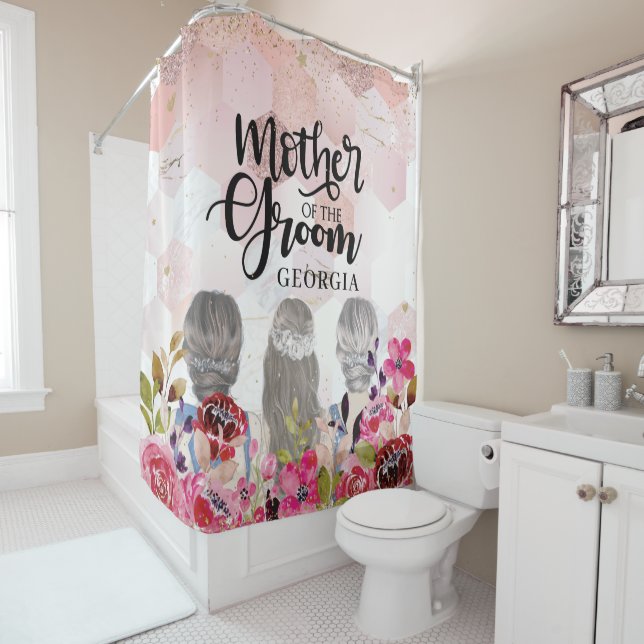 Mutter der Groom Floral Pink-Gold Geometric Duschvorhang (Beispiel)
