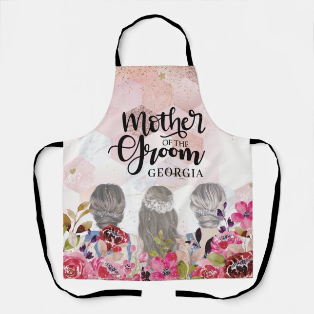 Mutter der Groom Floral Pink-Gold Geometric Schürze (Vorderseite)