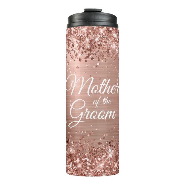 Mutter der Groom Glittery Rose Gold Glam Thermosbecher (Vorderseite)