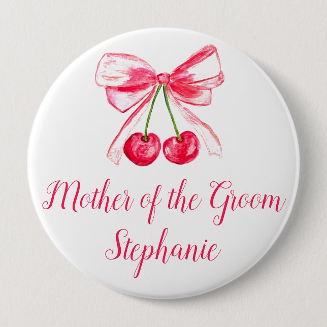 Mutter der Groom Pink Bow Coquette Hochzeit Button (Vorderseite)