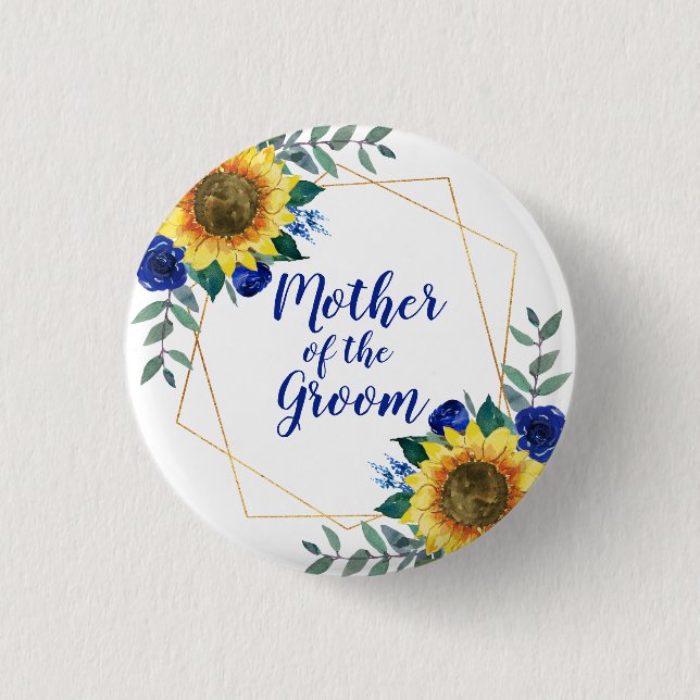 Mutter der Groom Sonnenblume Geometric Blue Button (Vorderseite)