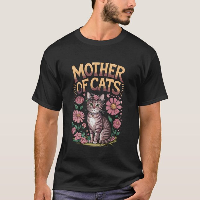 Mutter der Katzen Florales Emblem Design 1 T-Shirt (Vorderseite)