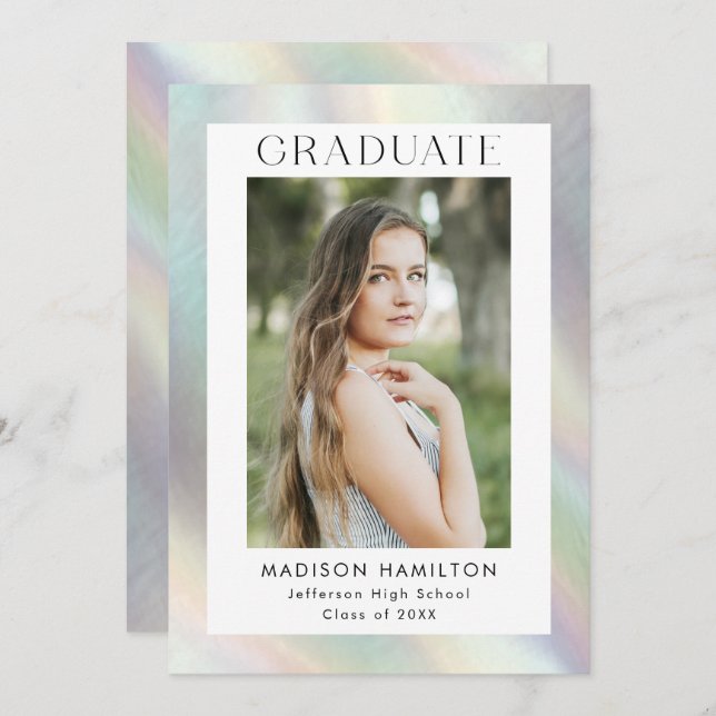 Mutter der Pearl Holographic Foto Graduation Party Einladung (Vorne/Hinten)