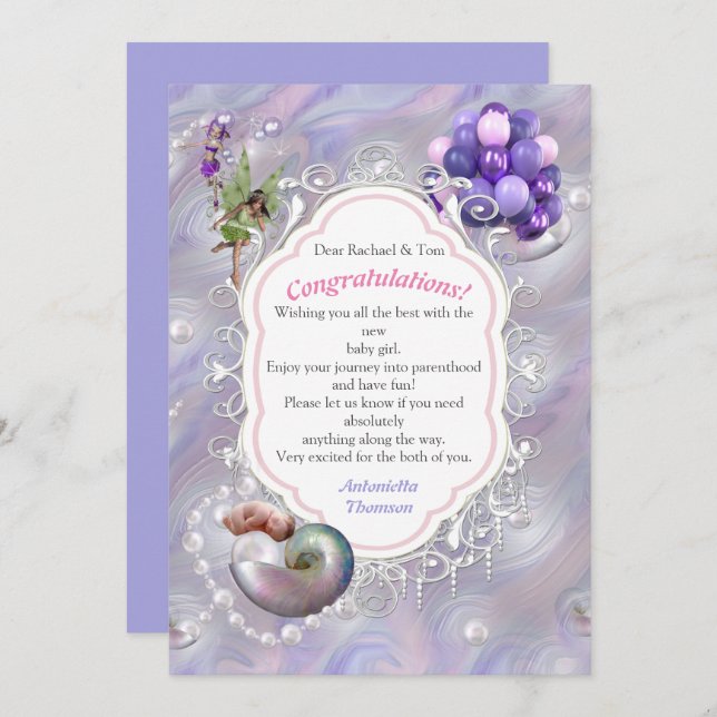 Mutter der Perlen, die einem Baby-Mädchen die Gebu Dankeskarte (Vorne/Hinten)