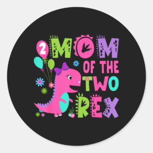 Mutter der zwei Rex 2. Geburtstag Junge Dinosaurie Runder Aufkleber