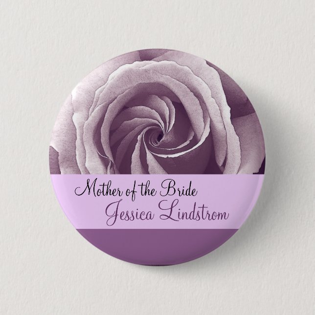 MUTTER DES BRAUT Knopfes mit LILA LILA Rose Button (Vorderseite)