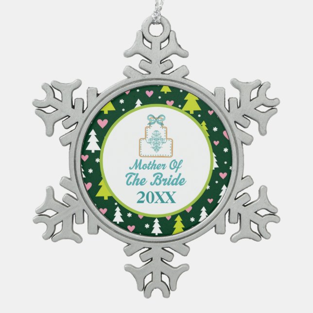 Mutter des Braut-Weihnachtshochzeits-Geschenks Schneeflocken Zinn-Ornament (Vorderseite)