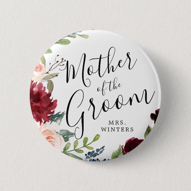 Mutter des Bräutigams | Burgundy Bouquet Wedding Button (Vorderseite)