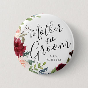 Mutter des Bräutigams   Burgundy Bouquet Wedding Button