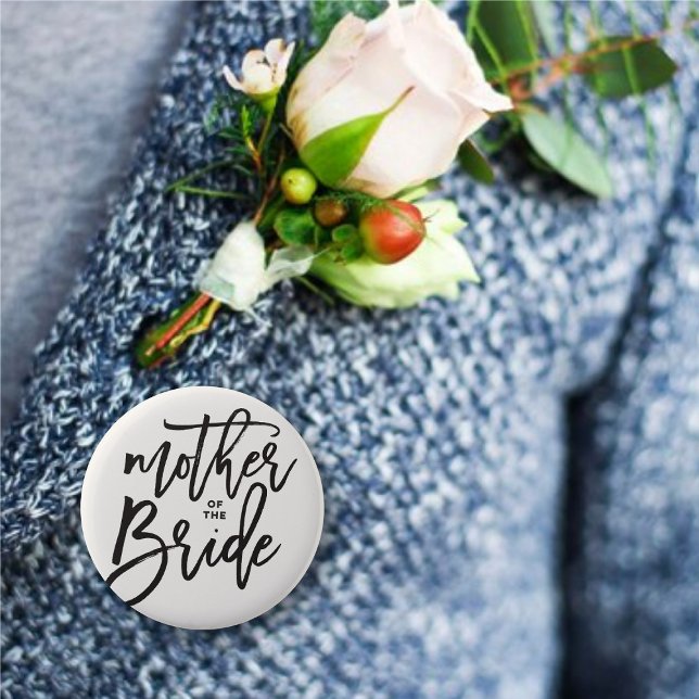 Mutter des Bride Brush Wedding Brautparty Button ('Mother of the Bride' Brush Script Calligraphy Wedding Rehearsal Pin Button @ fatfatin_blue_knot)