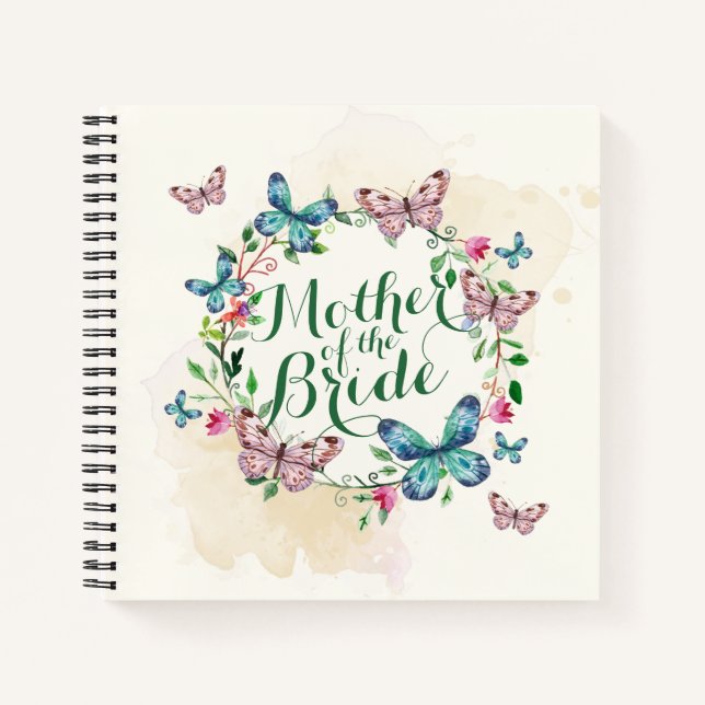 Mutter des Bride Butterfly Wreath Guestbook Notizbuch (Vorderseite)