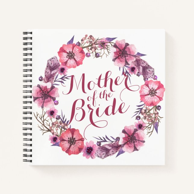 Mutter des Bride Pink Floral Wedding Gästebuches Notizbuch (Vorderseite)