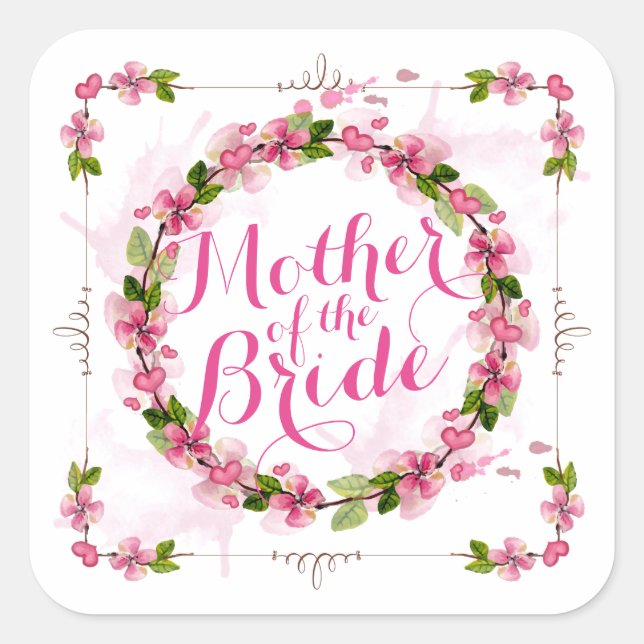 Mutter des Bride Watercolor-Aufklebers-Siegels Quadratischer Aufkleber (Vorderseite)