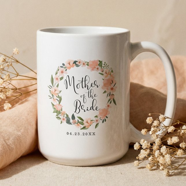 Mutter des Fotos der Blumenflora Kaffeetasse (Mother Of The Bride Floral Watercolor Wreath Photo Coffee Mug)
