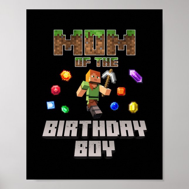 Mutter des Geburtstagsjungen Videospieler Pixelzah Poster (Vorne)
