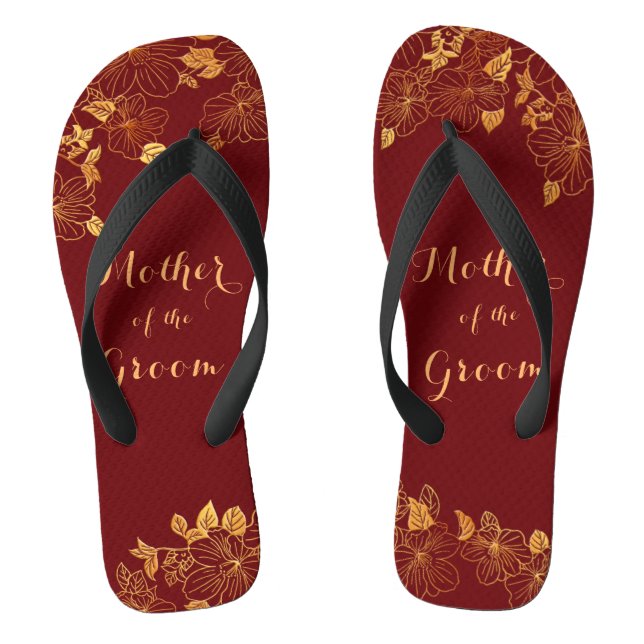 Mutter des Groom Dark Burgundy & Gold Foliage Flip Flops (Fußbett)