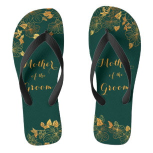Mutter des Groom Emerald Green & Gold Foliage Flip Flops