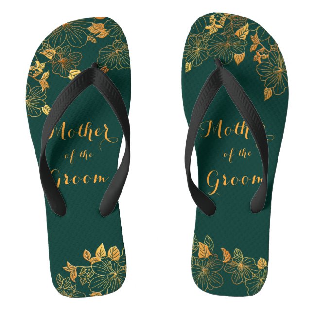 Mutter des Groom Emerald Green & Gold Foliage Flip Flops (Fußbett)