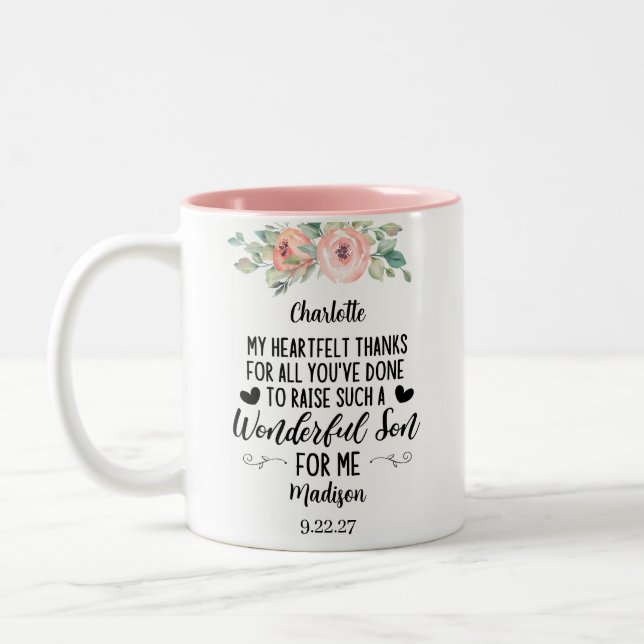 Mutter des Groom Geschenks mit A Dankeschön Nachri Zweifarbige Tasse (Links)
