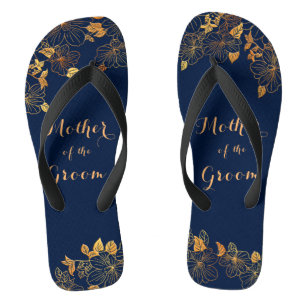 Mutter des Groom Gold Foliage Navy Blue Flip Flops