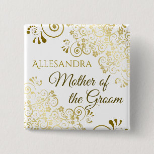 Mutter des Groom Gold Spitzen-Hochzeitnamens Button