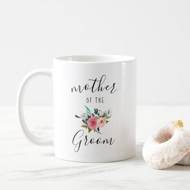 Mutter des Groom Hochzeitsgeschenks Boho Blumenchi Kaffeetasse (Mit Donut)