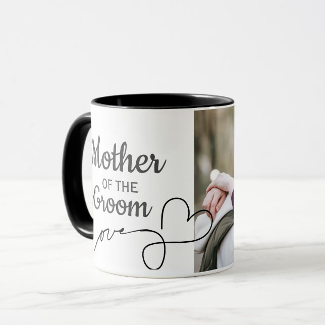 Mutter des Groom Script Liebe Herz Foto Tasse (Vorderseite Links)