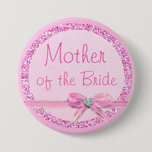 Mutter des Imitats "Bride Pink Bow" Glitzer Button (Vorderseite)
