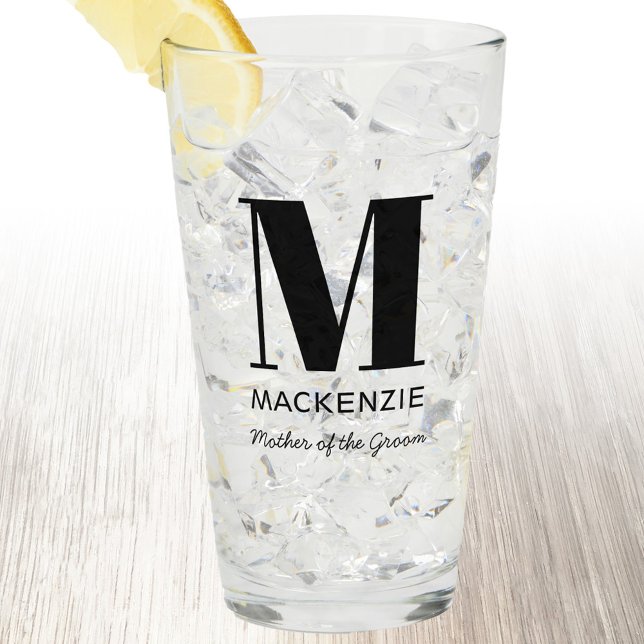 Mutter des Monogrammnamens "Groom Monogram Name" Glas (Mother of the Groom personalized monogram shot glass for bachelorette, hen and bridal shower parties)