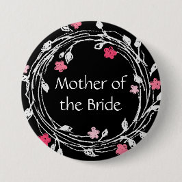 Mutter des Schwarz-weißen rosa Blumenreath Button