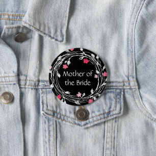 Mutter des Schwarz-weißen rosa Blumenreath Button