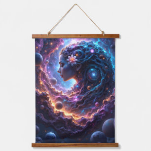 Mutter des Universums – Die die Sterne träumt. Wandteppich Mit Holzrahmen