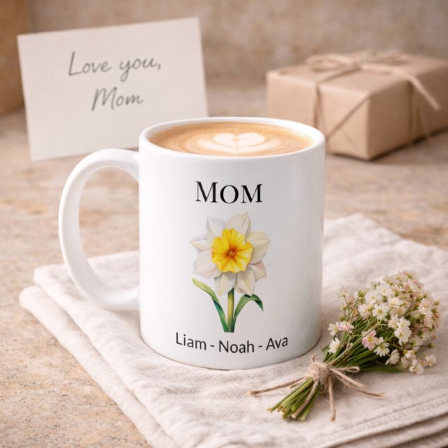 Mutter Dezember Geburtsblume mit Kindern Namen Kaffeetasse (Von Creator hochgeladen)