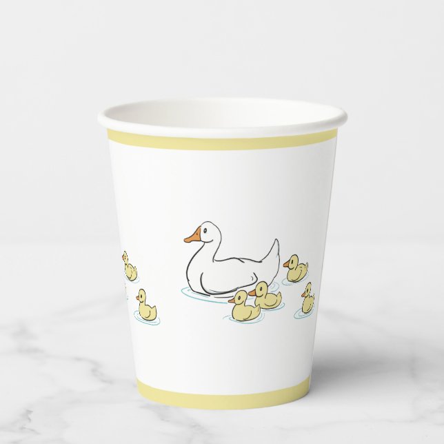 Mutter Duck und Ducklings Baby Dusche Papiertasse Pappbecher (Rückseite)