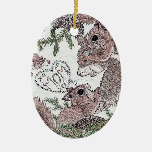 Mutter Eichhörnchen und Kits Keramik Ornament (Vorne)