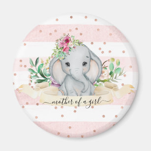 Mutter eines Mädchens - Baby Elefant und Blume Magnet