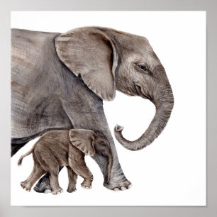 Mutter Elefant mit Baby Elephant Poster