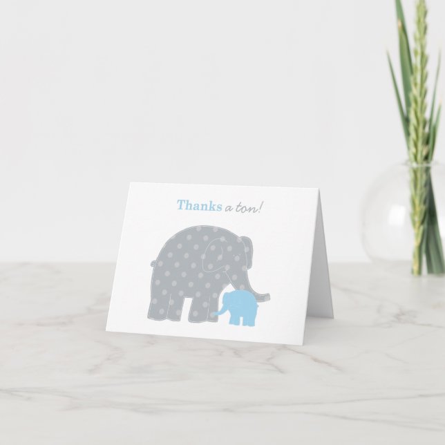 Mutter Elephant Blue Gray Dots Baby Dusche Dankeskarte (Vorderseite)