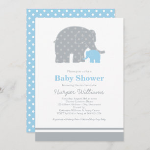 Mutter Elephant Blue Gray Dots Baby Dusche Einladung