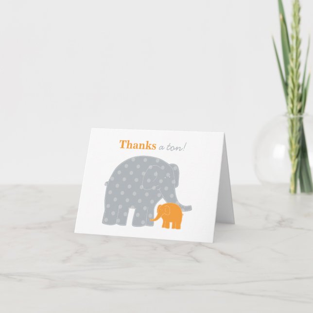 Mutter Elephant Orange Grey Dots Baby Dusche Dankeskarte (Vorderseite)
