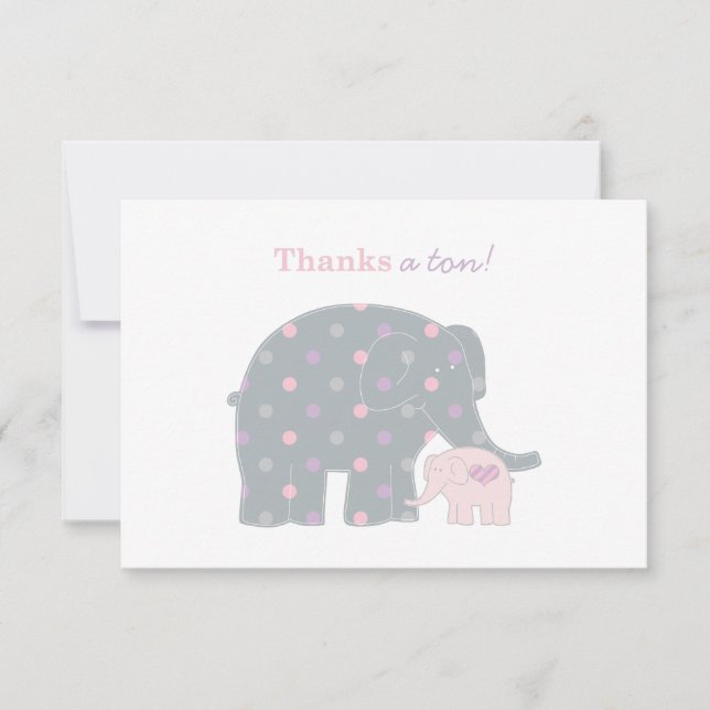 Mutter Elephant Pink Lila Dots Baby Dusche Dankeskarte (Vorderseite)