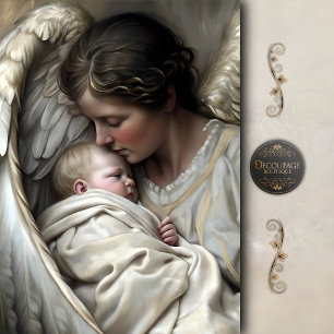 Mutter Engel mit Babyflügeln Découpage Seidenpapier