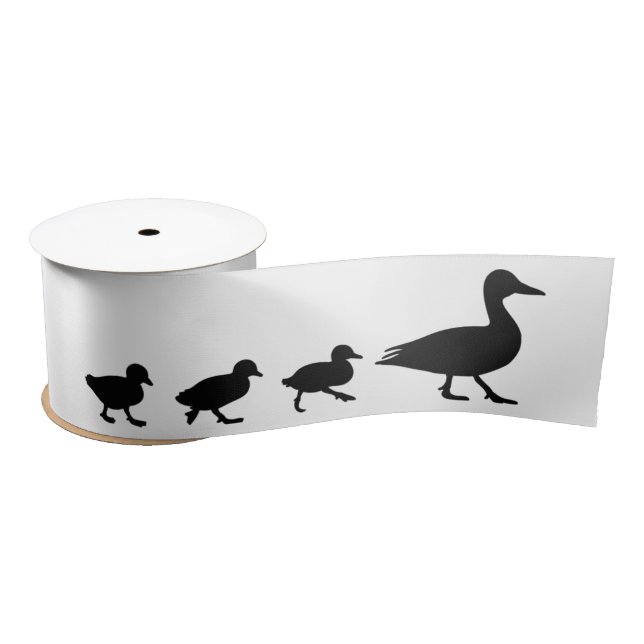 Mutter-Ente und Entlein-Silhouette 3" Satinband (Spule)