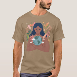 Mutter Erde Dark Skinned Girl Hugging Planet Gesch T-Shirt