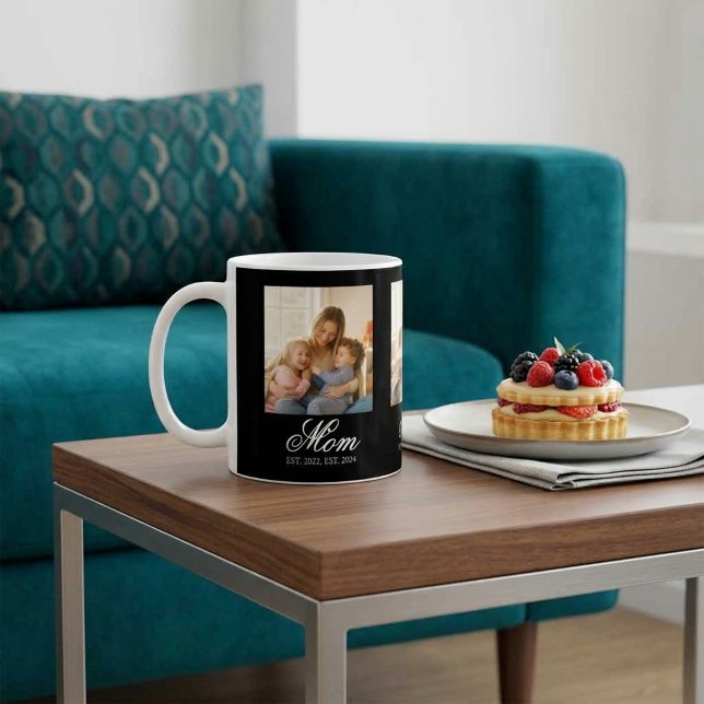 Mutter etablierte Black Elegant Script 3 Foto Kaffeetasse (Mom Established Black Elegant Script 3 Photo Coffee Mug)